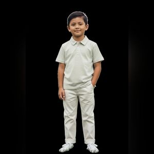 Edgehill Collection Short-Sleeve Striped Polo Shirt - White Pants Size 6